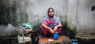 Rasheda in Chittagong, Bangladesh, has to share a water tap with 25 people and cannot afford basic healthcare.