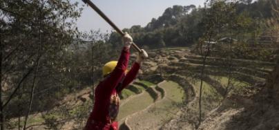 A women participates in an Oxfam cash for work program after the Nepal Earthquake