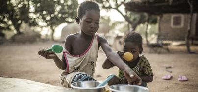 Children drinking milk in Burkina Faso