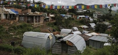 Temporary shelters in the village of Burunchili, Nepal, on August 28, 2015. Photo: Sam Tarling/Oxfam