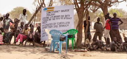 Residents of Rumbek, South Sudan, arriving for a public forum with the state leadership. Photo: Crispin Hughes.