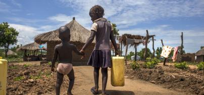 Children collecting water, Bidibidi refugee camp, Northern Uganda.