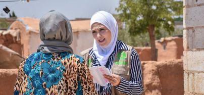 Oxfam in Syria Public health Promotion focal point in Aleppo. Sana Majeed is 24 years old. Her job is to increase awareness in communities in Aleppo to improve health and prevent the spread of disease. Credit: Islam Mardini/Oxfam