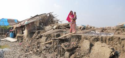 Champa (22) is standing in her parent's house which has been vanished overnight during cyclone Bulbul. Ramzannagar, Sathkhira.