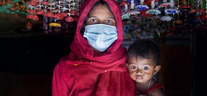 Nur Jahan* with her daughter Ismat* in her tent, Rohingya refugee camp, Cox's Bazar, Bangladesh