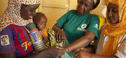 Baby being examined for malnutrition in Niger