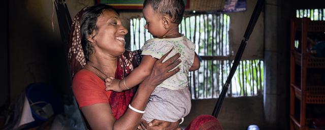 Woman and child smiling