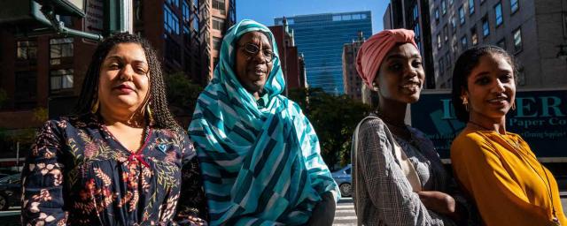 Huda Shafig, Safa Adam, Samah Jamous and Alaa Salah in New York City lobbying decision makers on the importance of women’s inclusion in the transitional government in Sudan. © Susan Schulman/Oxfam